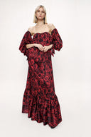 Patterned Strapless patterned balloon sleeve dress 94053