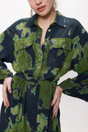 Green Pocket detailed loose-fitting belted dress 94097