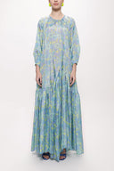 Blue Pleated loose-fitting maxi dress 94105