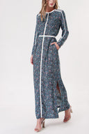 Blue Long dress with contrast piping detail 94110