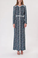 Blue Long dress with contrast piping detail 94110