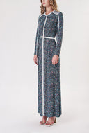 Blue Long dress with contrast piping detail 94110