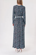 Blue Long dress with contrast piping detail 94110