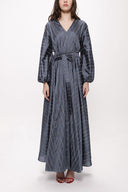 Gray V-neck long dress with elastic waist 94113