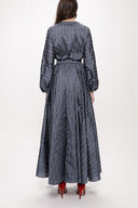 Gray V-neck long dress with elastic waist 94113