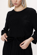 Black Rib stitch detail belted dress 94117