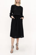 Black Rib stitch detail belted dress 94117