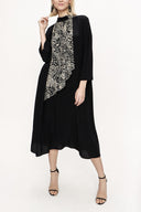 Black Beige Loose fit dress with contrast fabric detail 94119