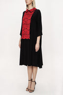 Black Red Lace details wide cut dress 94120