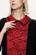 Black Red Lace details wide cut dress 94120