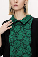 Black Green Lace details wide cut dress 94120