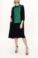 Black Green Lace details wide cut dress 94120