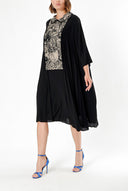 Black Beige Lace details wide cut dress 94120