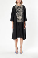 Black Beige Lace details wide cut dress 94120