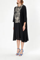 Black Beige Lace details wide cut dress 94120