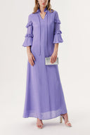Lilac Long dress with pleated neck and sleeves 94127