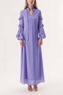 Lilac Long dress with pleated neck and sleeves 94127