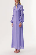 Lilac Long dress with pleated neck and sleeves 94127