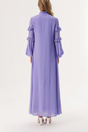 Lilac Long dress with pleated neck and sleeves 94127
