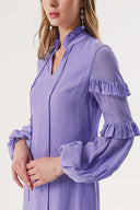 Lilac Long dress with pleated neck and sleeves 94127