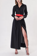 Black Pleated long shirt dress 94149