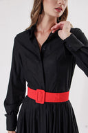 Black Pleated long shirt dress 94149