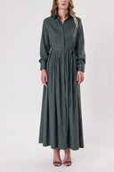 Green Pleated long shirt dress 94149