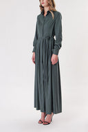 Green Pleated long shirt dress 94149