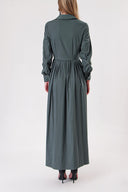 Green Pleated long shirt dress 94149