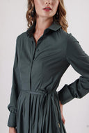 Green Pleated long shirt dress 94149