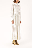 White Fırfır detaylı dik yaka uzun elbise 94150