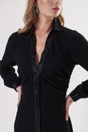Black Shirt dress with drawstring waist 94152