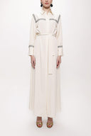 Ecru Belted long shirt with ribbon accessories 94153