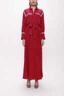 Burgundy Belted long shirt with ribbon accessories 94153