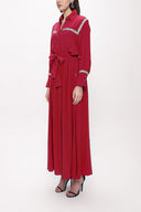 Burgundy Belted long shirt with ribbon accessories 94153