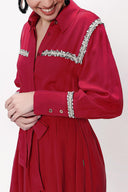 Burgundy Belted long shirt with ribbon accessories 94153