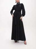 Black Turtleneck long dress with rib detail 94156