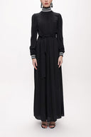 Black Turtleneck long dress with rib detail 94156