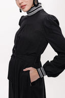 Black Turtleneck long dress with rib detail 94156