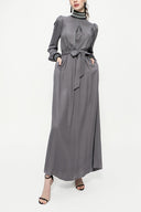Gray Turtleneck long dress with rib detail 94156