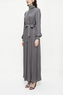 Gray Turtleneck long dress with rib detail 94156