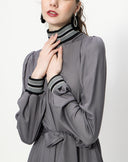 Gray Turtleneck long dress with rib detail 94156