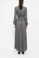 Gray Turtleneck long dress with rib detail 94156