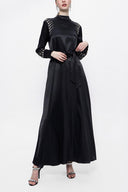 Black Crystal stone detail long dress 94157