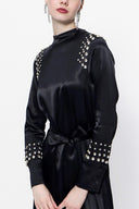 Black Crystal stone detail long dress 94157