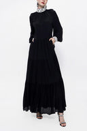 Black Pleated wide cutlong dress 94158