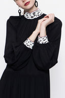 Black Pleated wide cutlong dress 94158