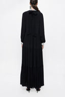 Black Pleated wide cutlong dress 94158
