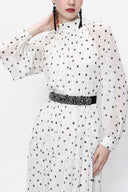 White Pleated wide cutlong dress 94158