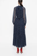 Navy Blue Pleated wide cutlong dress 94158